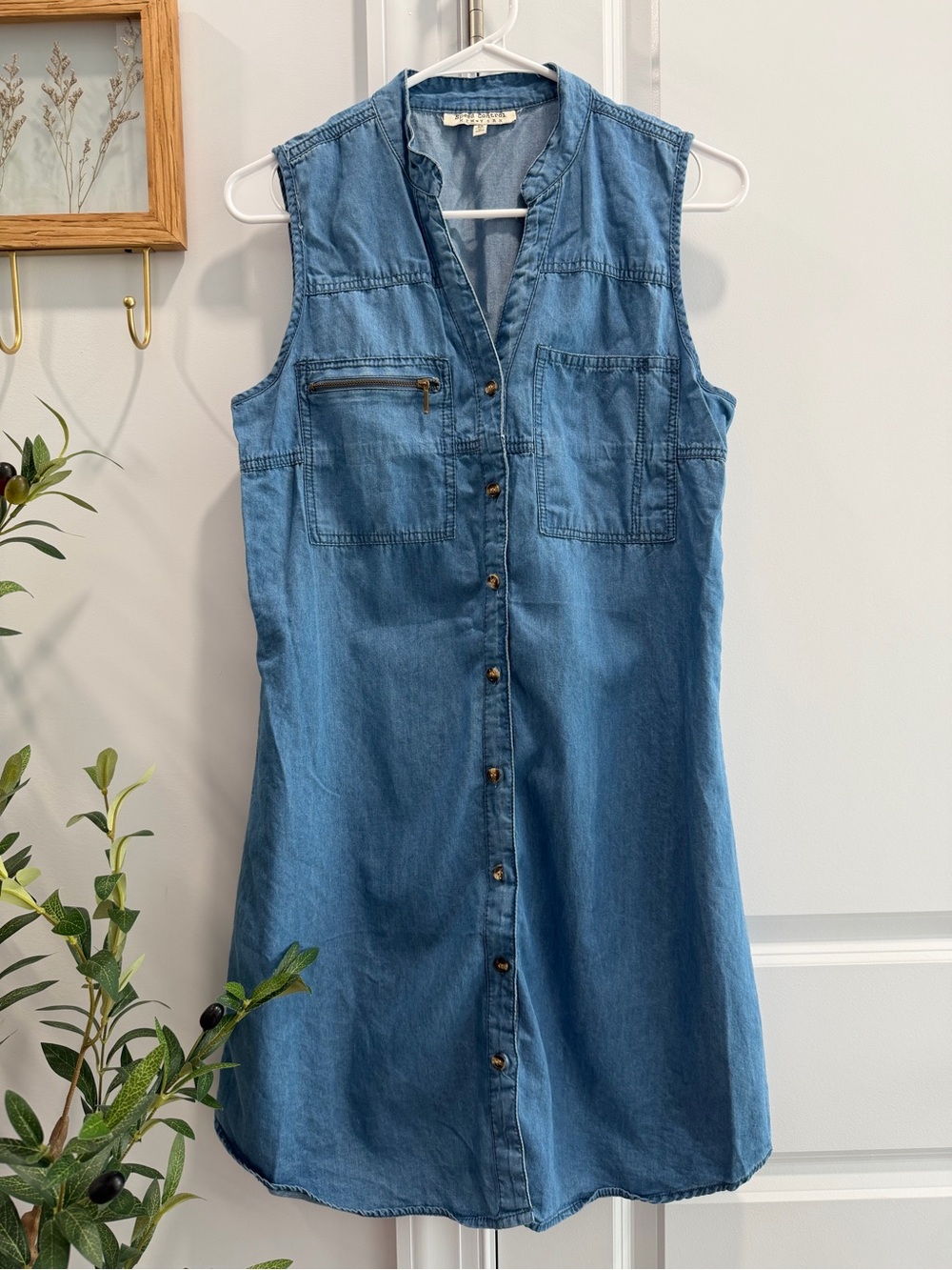 Speed Control Sleeveless Light Blue Denim Shirt Dress